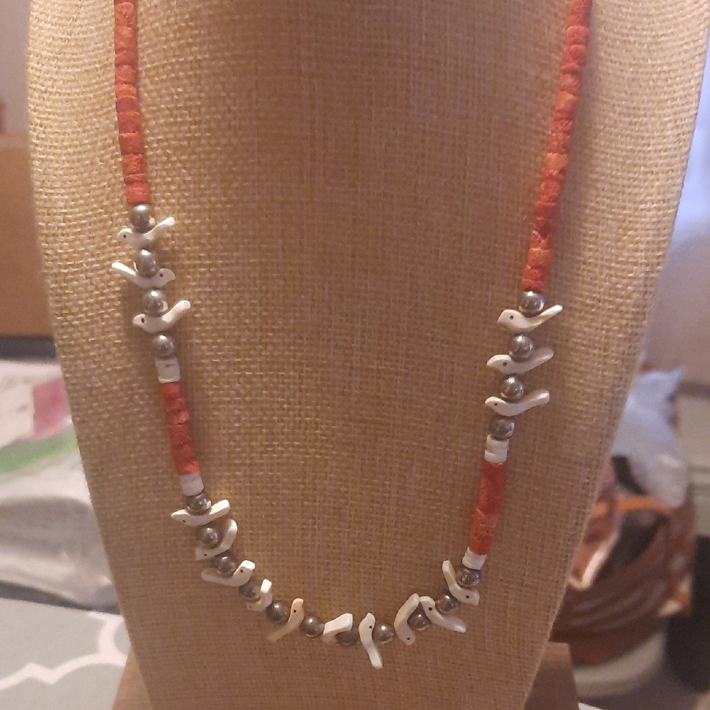 Elegant Coral and Silver Necklace